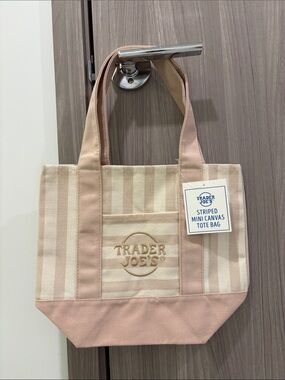 Trader Joe’s Striped Mini Canvas Tote Bag (Brown/Taupe)